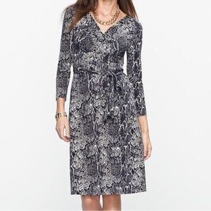 Talbots Women's Faux Wrap Dress V Neck Belt Python Snakeskin Size Large